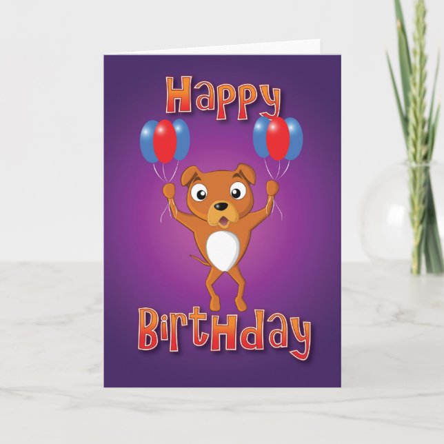 staffordshire bull terrier - balloons - happy bday card (Front)
