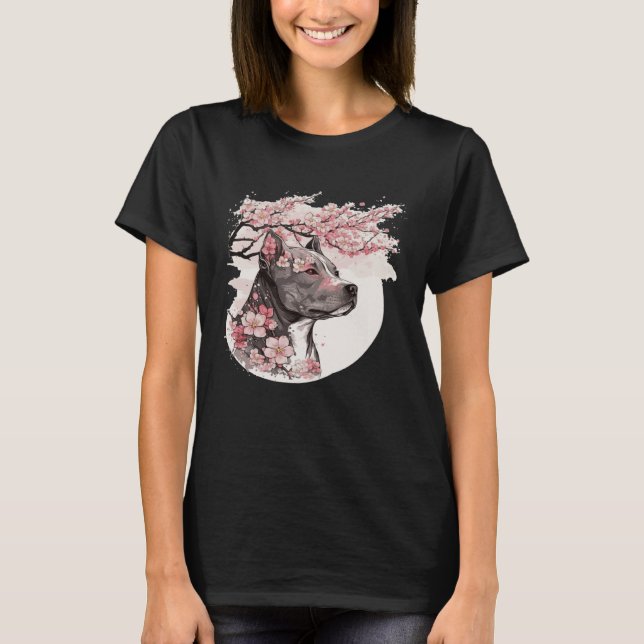 Staffordshire Bull Terrier Cherry Blossom Dog Bree T-Shirt (Front)