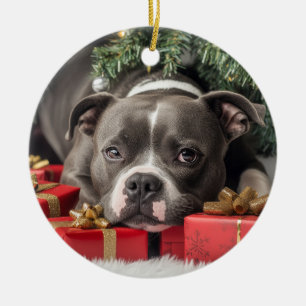 Staffordshire Bull Terrier Christmas Ceramic Ornament