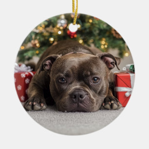 Staffordshire Bull Terrier Christmas Ceramic Ornament