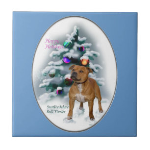 Staffordshire Bull Terrier Christmas Ceramic Tile