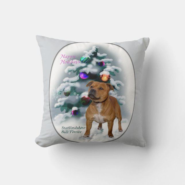 Staffordshire Bull Terrier Christmas Cushion (Front)