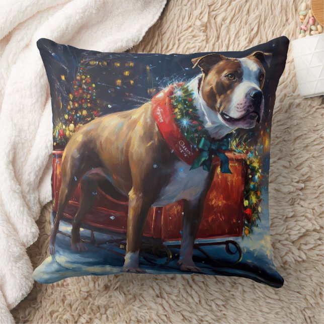 Staffordshire Bull Terrier Christmas Festive Cushion (Blanket)