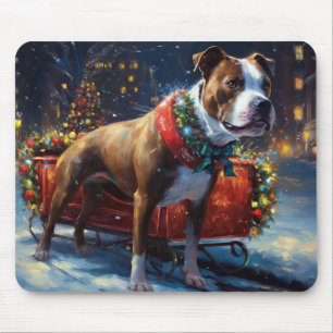 Staffordshire Bull Terrier Christmas Festive Mouse Pad
