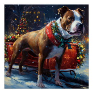 Staffordshire Bull Terrier Christmas Festive Poster