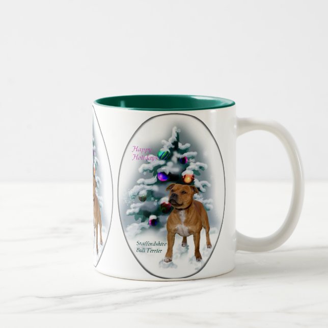 Staffordshire Bull Terrier Christmas Gifts Two-Tone Coffee Mug (Right)