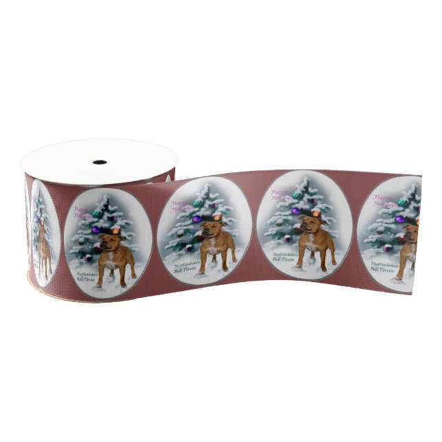Staffordshire Bull Terrier Christmas Grosgrain Ribbon (Spool)