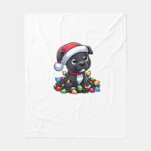 Staffordshire Bull Terrier Christmas Lights Dog Fu Fleece Blanket
