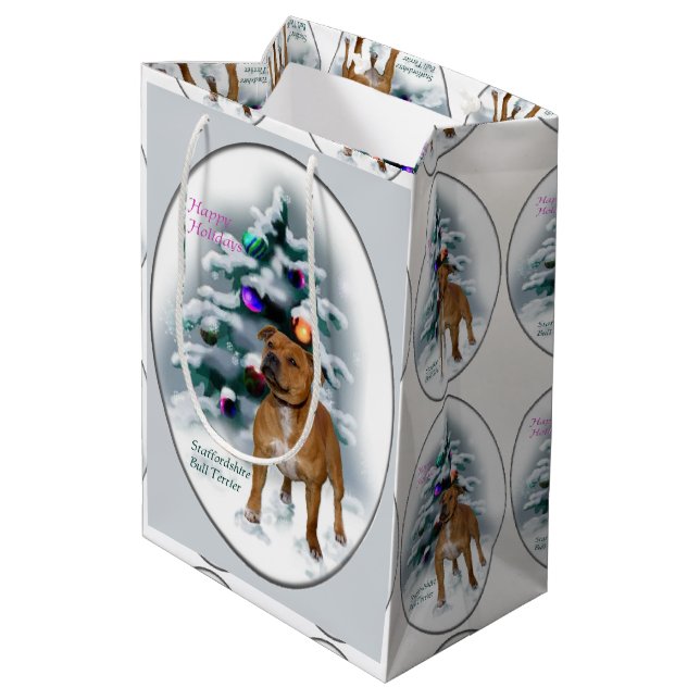 Staffordshire Bull Terrier Christmas Medium Gift Bag (Back Angled)