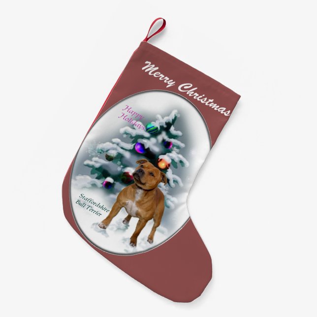 Staffordshire Bull Terrier Christmas Small Christmas Stocking (Front (Hanging))