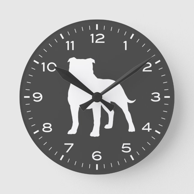 Staffordshire Bull Terrier Dog Silhouette Staffy Round Clock (Front)