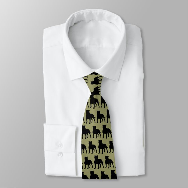 Staffordshire Bull Terrier Dog Silhouettes Pattern Tie (Tied)