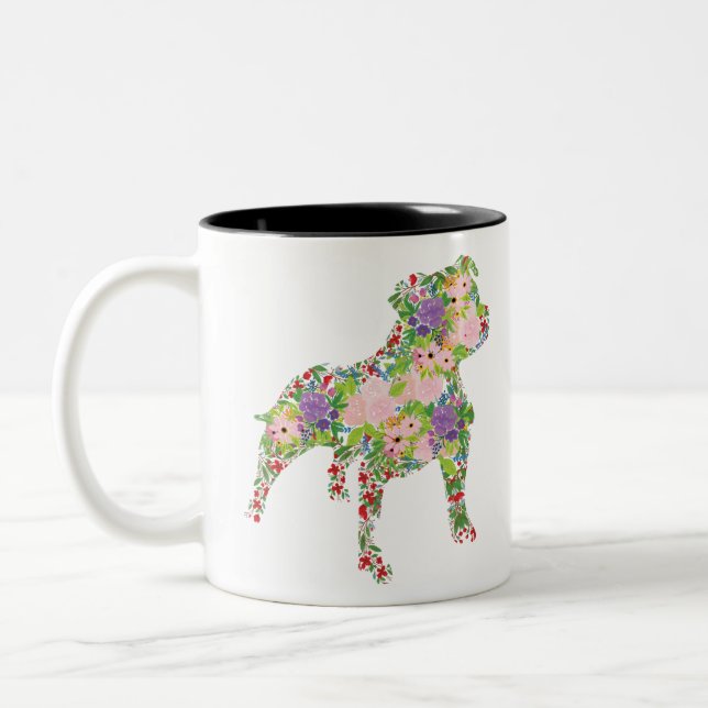 Staffordshire Bull Terrier Floral Two-Tone Coffee Mug (Left)