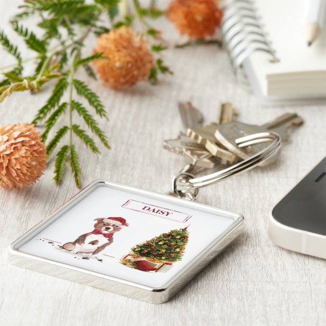 Staffordshire Bull Terrier Funny Christmas Dog Key Ring (Side)