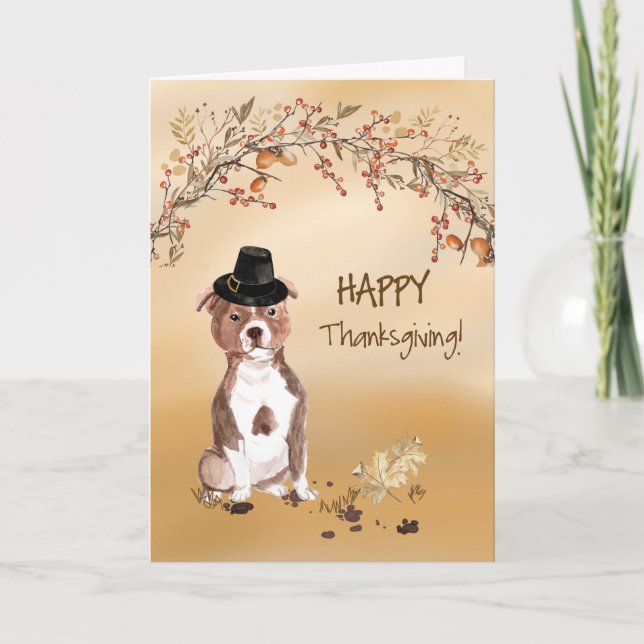 Staffordshire Bull Terrier Funny Hat Thanksgiving Card (Front)