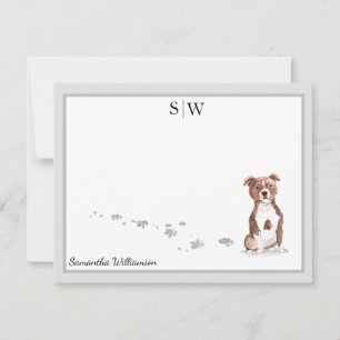 Staffordshire Bull Terrier Gray Border Monogram Card