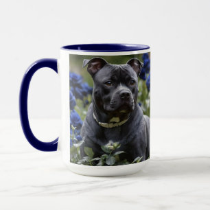 Staffordshire Bull Terrier In Blue Rose Garden,  Mug