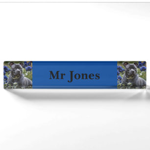 Staffordshire Bull Terrier In Blue Rose Garden, Nameplate