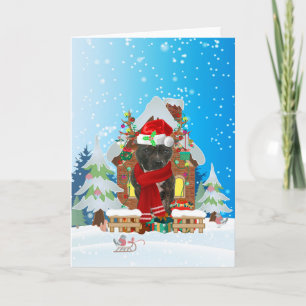 Staffordshire Bull Terrier in snow with Christmas  Card