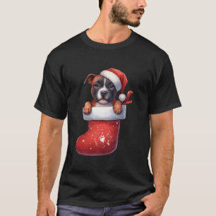 Staffordshire Bull Terrier In Sock Christmas Santa T-Shirt