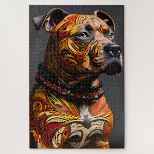 Staffordshire Bull Terrier in Warrior Attire Jigsaw Puzzle