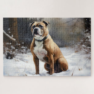 Staffordshire Bull Terrier Let It Snow Christmas Jigsaw Puzzle