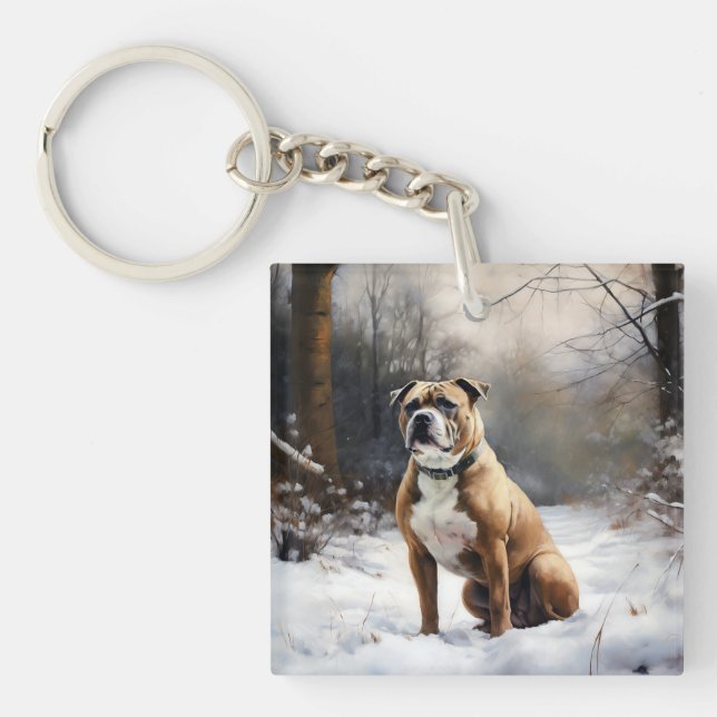 Staffordshire Bull Terrier Let It Snow Christmas Key Ring (Front)
