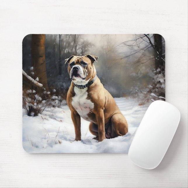 Staffordshire Bull Terrier Let It Snow Christmas Mouse Pad (With Mouse)