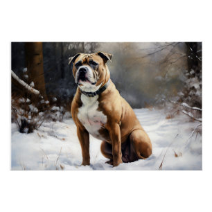 Staffordshire Bull Terrier Let It Snow Christmas Poster