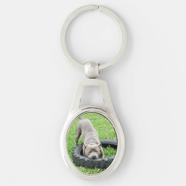 Staffordshire Bull Terrier, Oval Metal Keyring (Front)