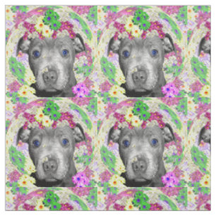 Staffordshire Bull Terrier Puppy And Flowers, Fabric