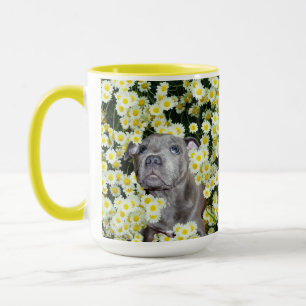 Staffordshire Bull Terrier Puppy In Daisies, Mug