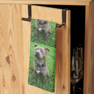 Staffordshire Bull Terrier Sitting At Attention, Tea Towel