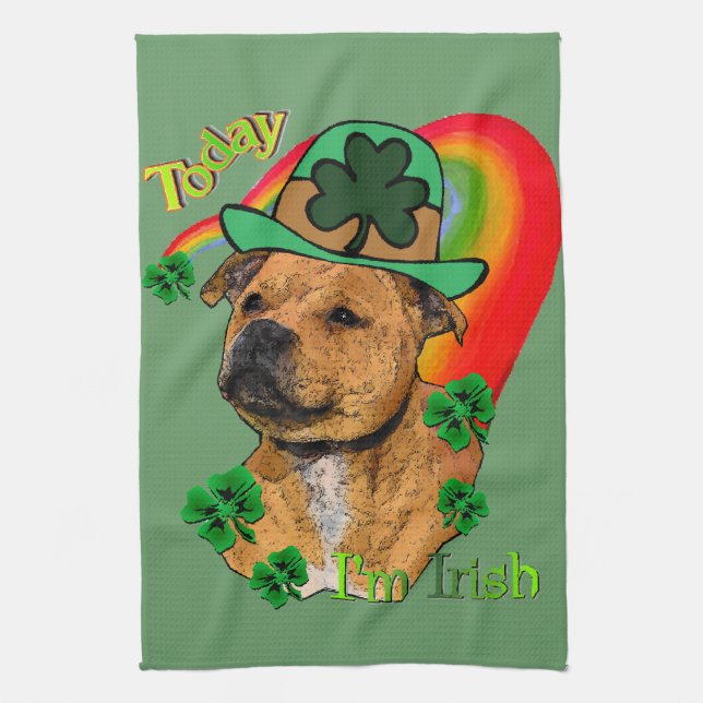 Staffordshire Bull Terrier St Patricks Tea Towel (Vertical)