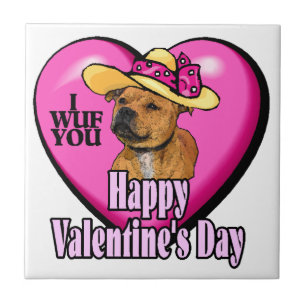 Staffordshire Bull Terrier Valentines Day Ceramic Tile