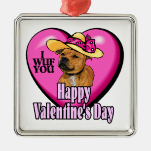 Staffordshire Bull Terrier Valentines Day Metal Ornament