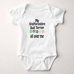 Staffordshire Bull Terrier Walks Design Baby Bodysuit