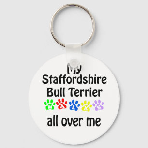 Staffordshire Bull Terrier Walks Design Key Ring