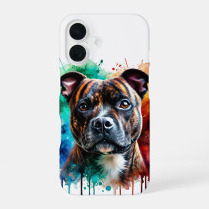 Staffordshire Bull Terrier Watercolor Art iPhone 16 Case