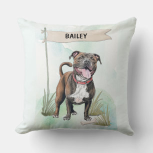 Staffordshire Bull Terrier Watercolor Personalised Cushion