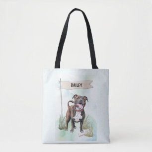 Staffordshire Bull Terrier Watercolor Personalised Tote Bag