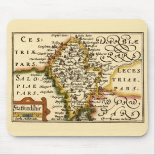 Staffordshire County England Old Antiquarian Map Mouse Pad
