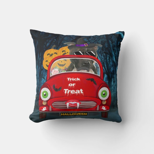 Staffordshire Dog Driving Car Scary Halloween  Cushion (Front)