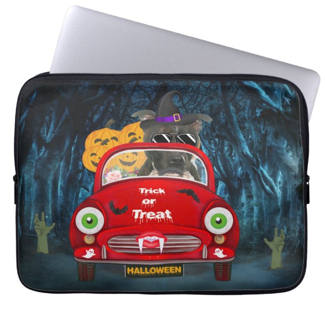 Staffordshire Dog Driving Car Scary Halloween Laptop Sleeve (Front)
