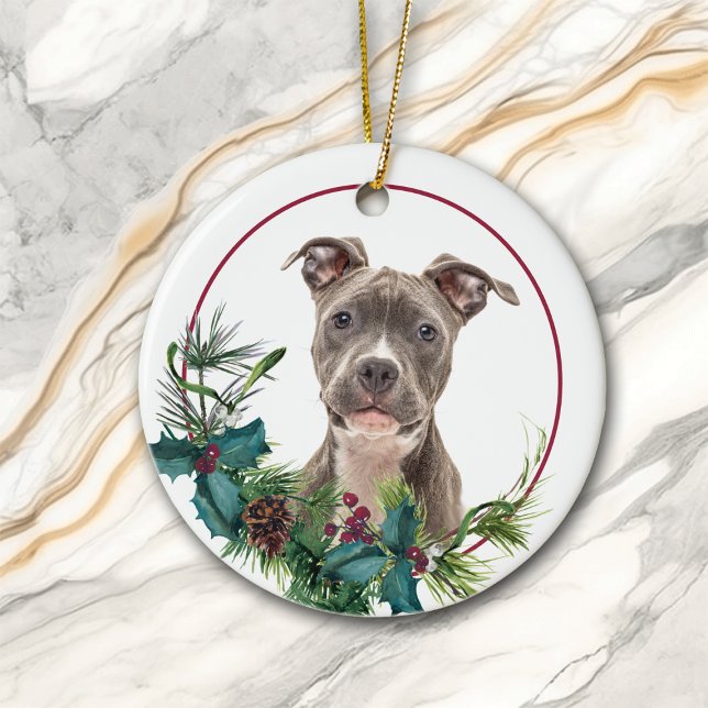 Staffordshire Dog Evergreen Berry Wreath Ceramic Ornament (Creator Uploaded)
