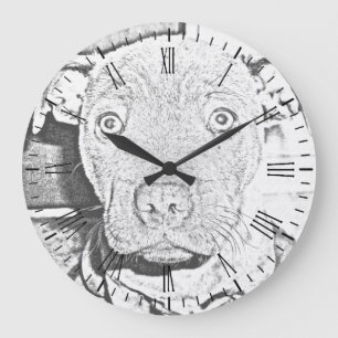 Staffordshire Puppy Pencil Drawing, Wall Clock