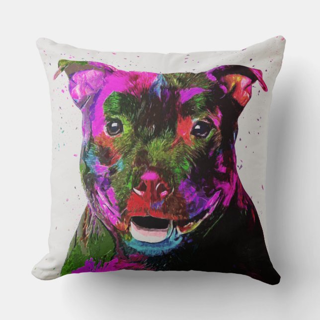 Staffordshire Terrier Colourful Pop Art Cushion (Front)