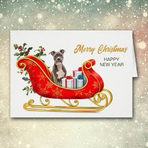 Staffordshire Terrier Dog Christmas Sleigh Card