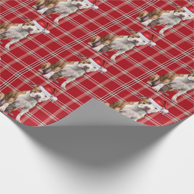 Staffordshire Terrier Dog Holiday Plaid Christmas Wrapping Paper (Corner)