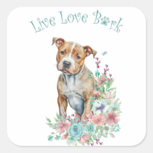 Staffordshire Terrier Dog Mum Floral Square Sticker